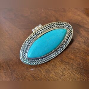 Turquoise Marquise Statement Ring - Silver Tone
